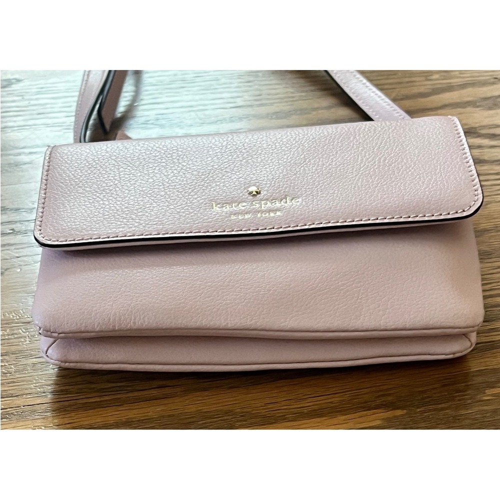 Kate Spade New York Pebbled Leather Crossbody Bag Lavender Pink Flap Zip Purse - Picture 12 of 12